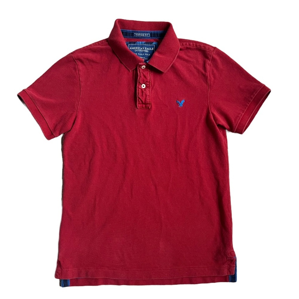 AMERICAN EAGLE RED VINTAGE SHORT SLEEVED COLLARED POLO SIZE MEDIUM